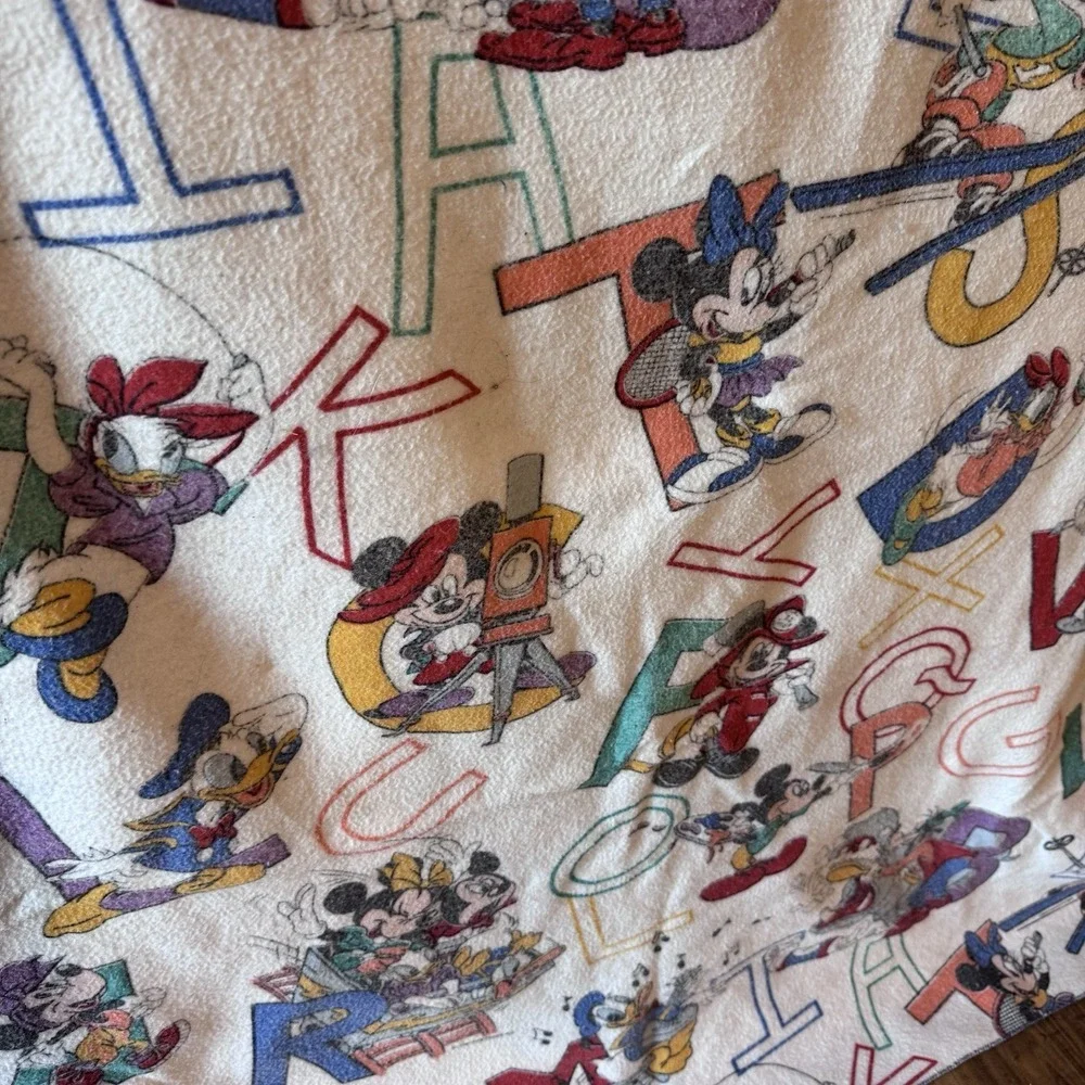 Vintage 80's Disney Chatham ABC Alphabet Blanket Mickey Donald Duck Goofy Minnie